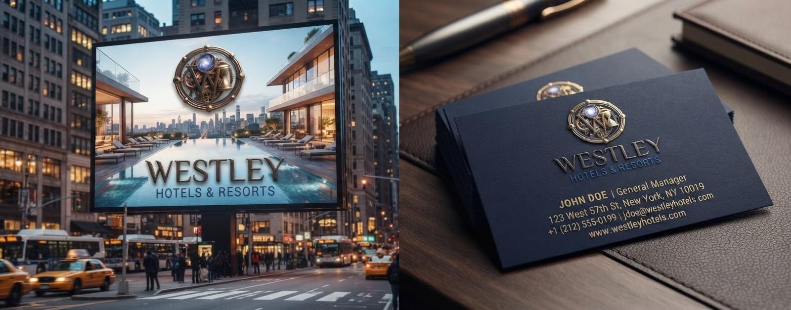 Westley outdoor advertising and navy business card concepts