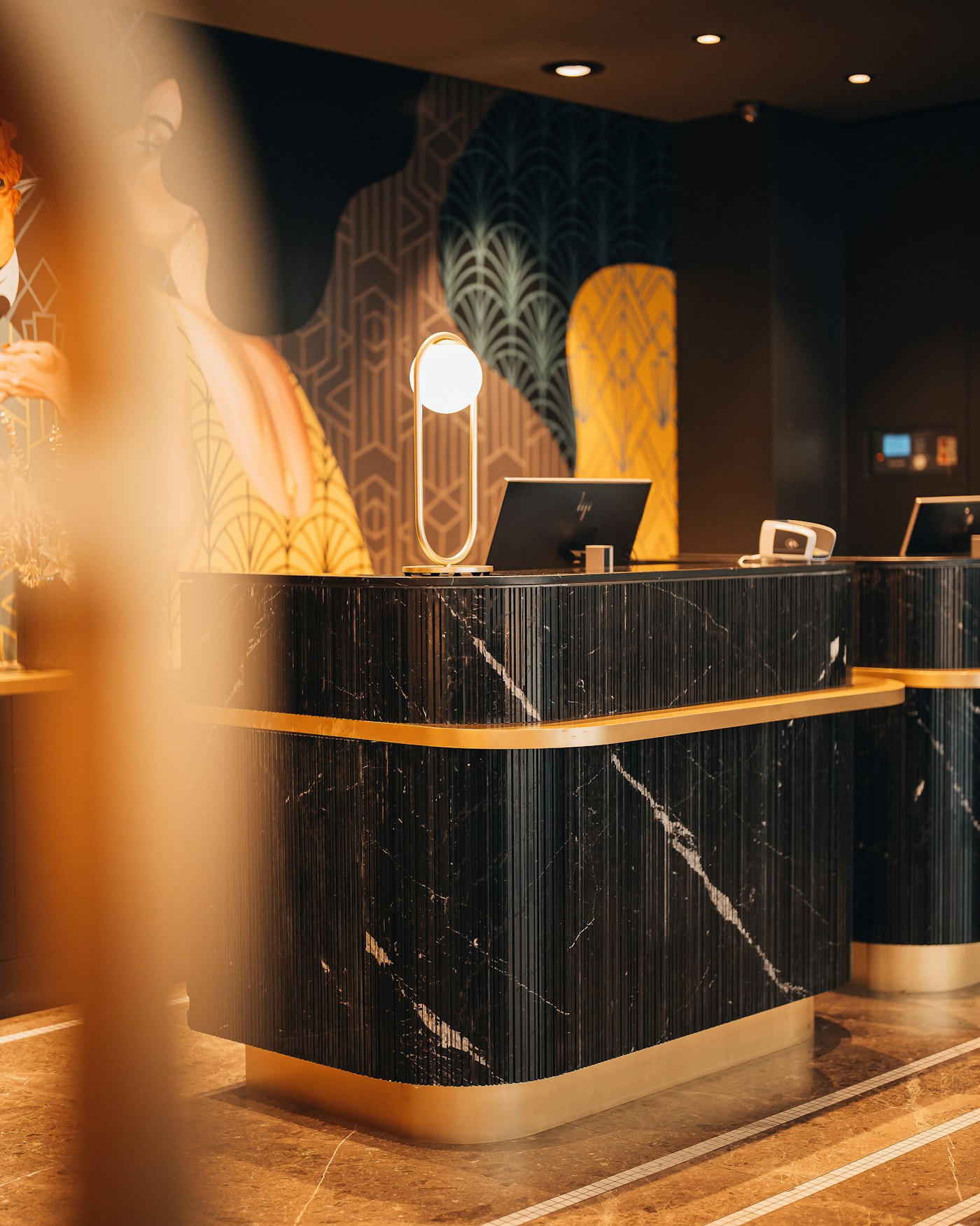Art-deco marble hotel reception desk